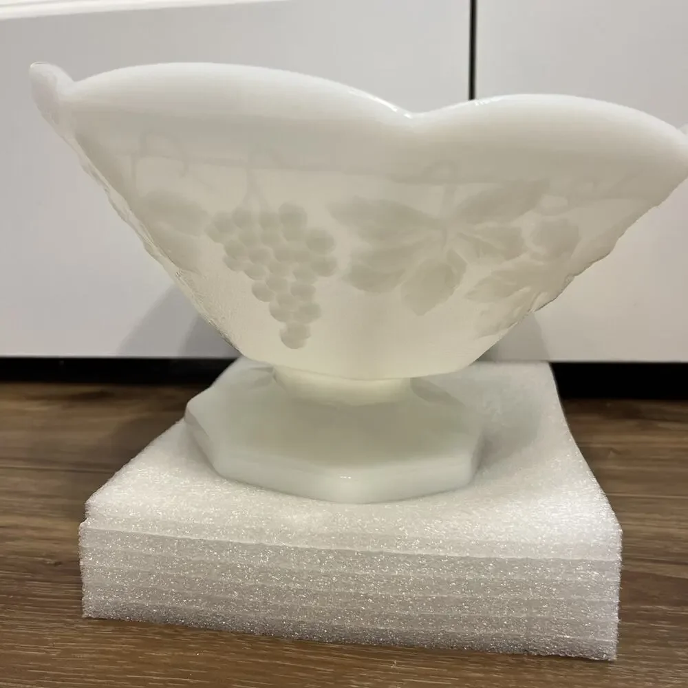 Vintage Anchor Hocking Milk Glass Large Footed Serving Bowl mid century  1950s